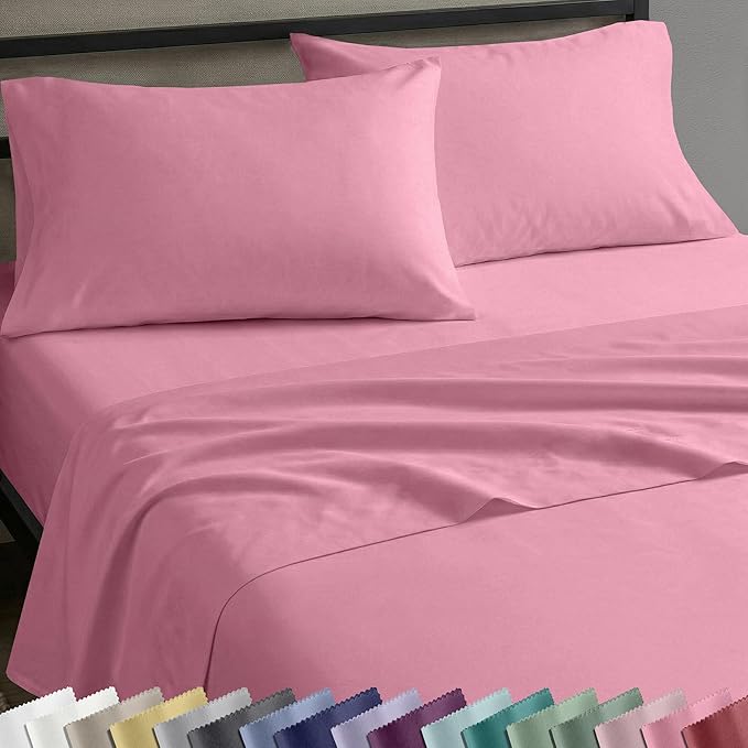 California Design Den Natural 100% Cotton Sheets Queen Size Bed Set - Soft Sateen Weave, Deep Pockets with All Around Elastic, Breathable and Durable Bedding - Doll Pink