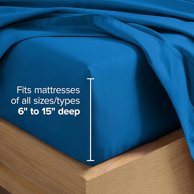 Bare Home Hotel Luxury Twin XL Sheet Set, Extra Soft - 4 Piece Set - Deep Pockets - Easy Fit - Cooling & Breathable - Wrinkle, Fade, Stain Resistant - Includes 2 Pillowcases (Twin XL, Medium Blue)