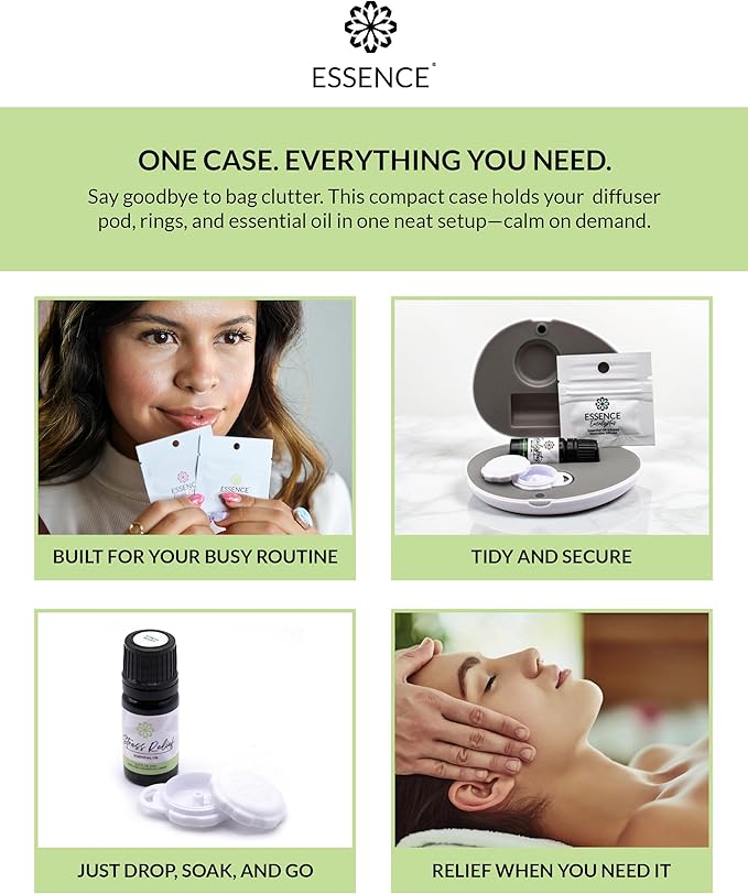 Essence Pearl Travel Case | Stress Relief Essential Oil | Aromatherapy Nasal Diffuser & Essential Oil Carrying Case | Lavender & Copaiba Blend | Travel-Friendly Kit | White Pod