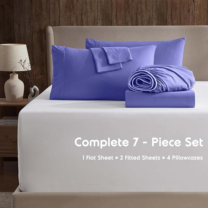 Nestl Extra Deep Split King Sheet Set - 7 Piece Breathable & Cooling Sheets - Hotel Luxury Bedding Set w/18-24 Inch Deep Pockets - Easy & Secure Fit - Super Soft, Wrinkle Free & Comfy - Royal Blue