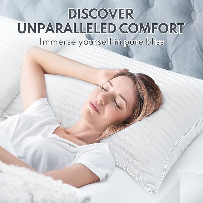 Queen Size Bed Pillows Set of 2 - Breathable Premium Down Alternative Sleeping Pillows for Side, Back, and Stomach Sleepers Fluffy Hotel Quality Soft Microfiber Fill Cooling Skin-Friendly
