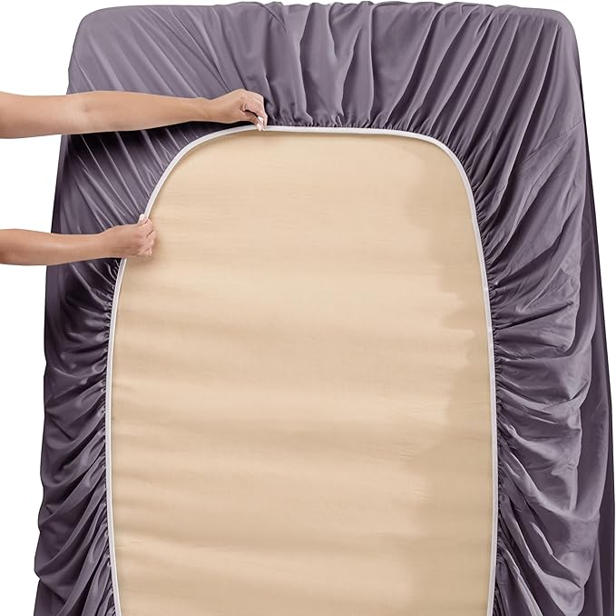 Nestl Queen Size Sheet Set, 4 Piece Extra Deep Pocket (18-24 inches), Microfiber, Cooling, Hotel Luxury, Soft, Breathable, Wrinkle-Free, Easy to Care, Grayish Purple