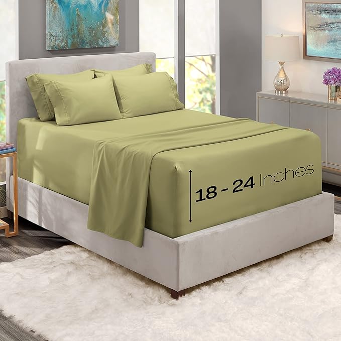 Hearth & Harbor Extra Deep Pocket Sheets - Fits Mattress 18-24 Inches Deep - Extra Deep Pocket Twin Sheets Sets - 4 Piece Twin Size - Sage