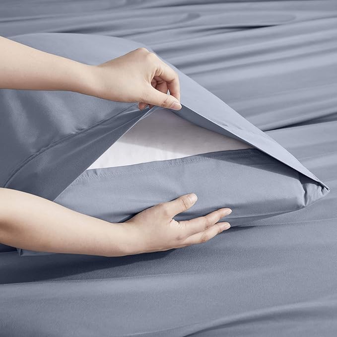 Nestl Extra Deep Queen Sheet Set - 6 Piece Breathable & Cooling Sheets - Hotel Luxury Bedding Set w/18-24 Inch Deep Pockets - Easy & Secure Fit - Super Soft, Wrinkle Free & Comfy - Stone Blue