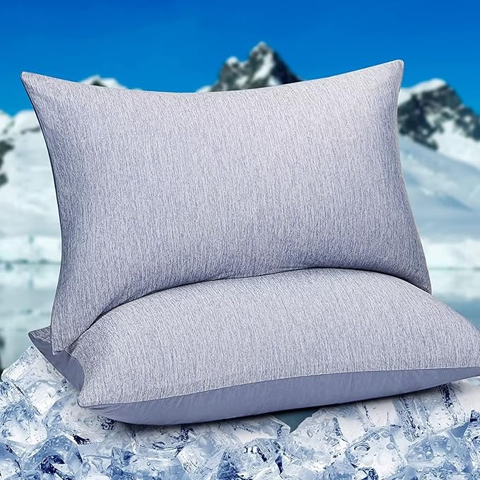 HOMFINE Cooling Pillowcases King Size - Double Side Q-Max 0.439 Cooling Fiber for Pillow Protector, Breathable Cold Pillow Cover for Hot Sleeper Night Sweat, Hidden Zipper, 2 Pack (20"x36", Blue)