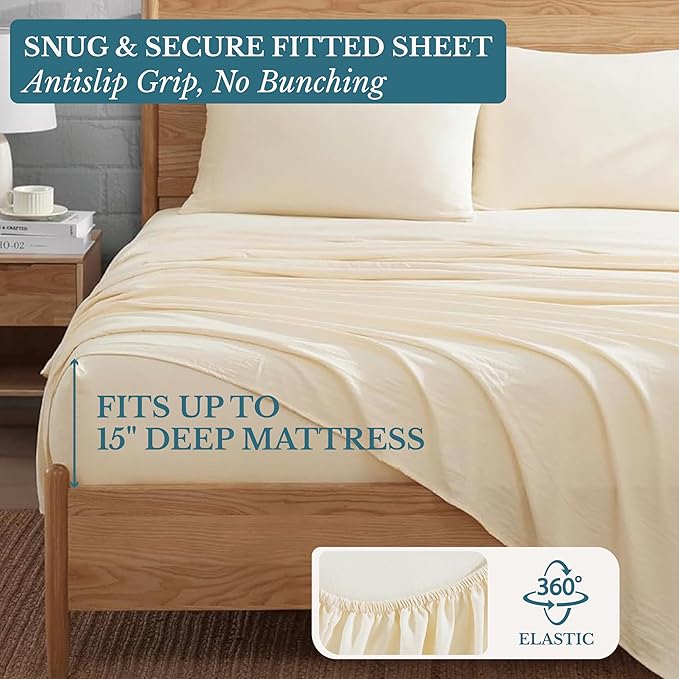 Casa Platino Sheet Sets Twin Size Bed, Hydro-Brushed Microfiber Sheets, 3 Piece Set, Pre-Washed Twin Sheet Set, Ultra Soft, Easy Care, Cozy with Deep Pockets – Ivory