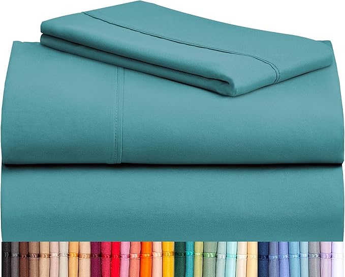 LuxClub 3 PC Sheet Twin Size Sheet Set Bed Sheets Deep Pockets 18" Eco Friendly Wrinkle Free-Kids-Fitted Sheets Machine Washable Hotel Bedding Silky Soft - Teal Twin