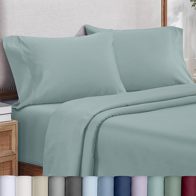 Heirloom Soft, Smooth & Thick Certified 800 Thread Count 100% Cotton Sateen, 2 Pillow Cases King Size, Fits King Pillows (Soft Celadon)