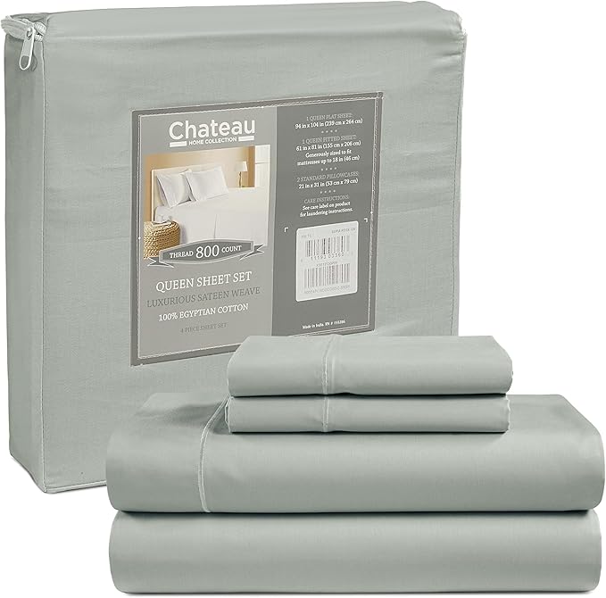 Deep Pocket Full Sheets Set, Egyptian Cotton Sheets Full Size Bed Set with Elasticated Fitted Sheet & Pillowcase Sets, Soft & Comfy 800TC Sateen, No Pill & Shrink Luxury Bedding, Sage Green Sheet