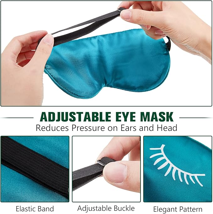 Jecery 6 Pieces Silk Sleep Eye Masks Soft Eye Masks Adjustable Blindfold Eyeshade Sleep Eye Cover Smooth Sleeping Masks with Storage Bag for Women Men Sleep Travel Nap