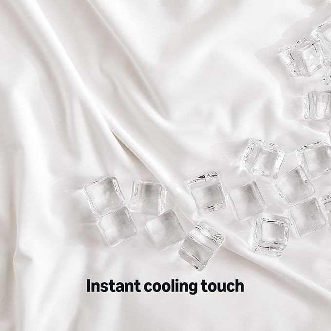 Amazon Basics Cooling Pillow Cases for Hot Sleepers, Soft Pillow Covers, Silky Smooth on Hair and Skin, High Elastic and Envelope Closure for Snug Fit, 20" x 30", Queen, White, Pack of 2