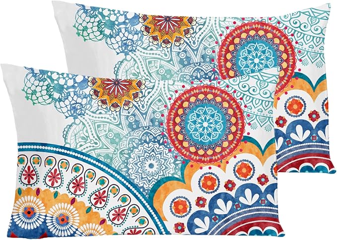 YIYEA Pillow Cases Queen Size Set of 2, Ultra Soft Double Brushed Microfiber Pillowcases Queen, Boho Bed Pillow Covers, Fade Resistant, Easy Slip-On (20"x30")