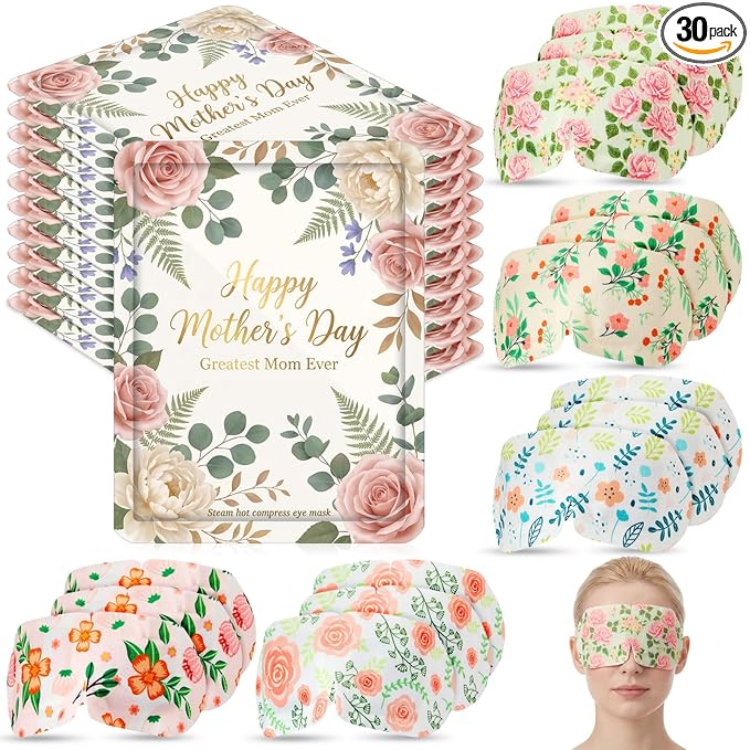Loopeer 30 Pcs Mother's Day Steam Eye Mask Bulk Disposable Eyes Masks Cover Self Heating Pink Flower Moist Heat Eyemasks Warm Compress for Women Mom Sleep Spa Home Office Travel Relaxing Gifts
