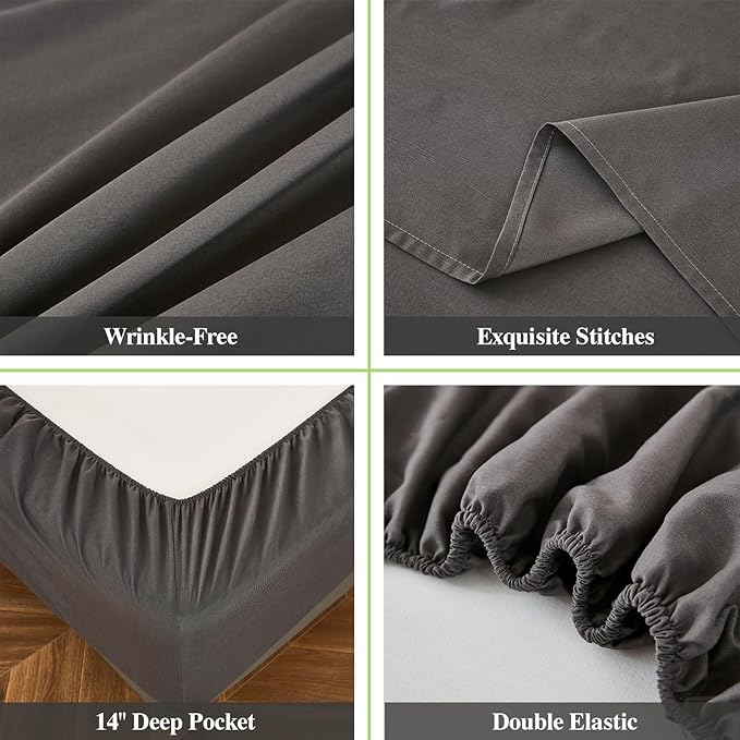 ILAVANDE Queen Sheets Set 6 Piece,Hotel Luxury Super Soft 1800 Series Microfiber Queen Bed Sheets Set-Wrinkle Free & Breathable-14 Deep Pocket Sheets for Queen Size Bed(Queen,Neutral Grey)