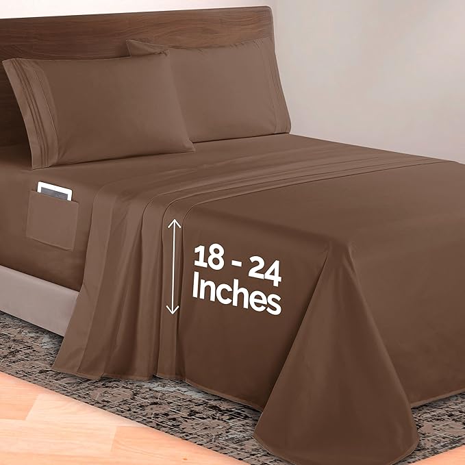 Elegant Comfort Luxurious 1500 Premium Hotel Quality Microfiber 4-Piece Sheet Set, 18-24 Inches Deep - Extra Deep Pocket Sheets - Ultra Soft 4PC Deep Pocket Sheets, Queen, Taupe