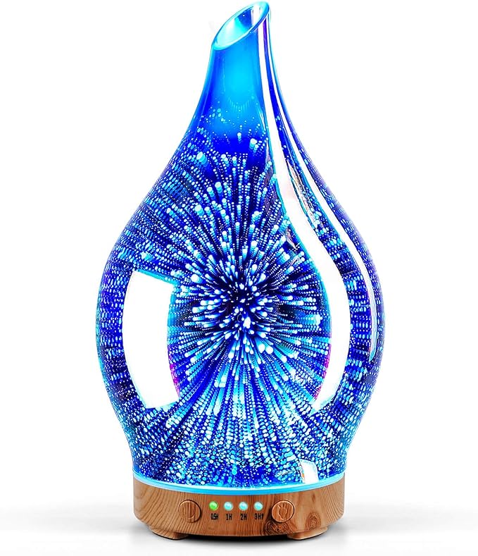 Porseme Oil Diffuser 3D Glass Aromatherapy Ultrasonic Humidifier, Air Refresh Auto Shut-Off, Timer Setting, BPA Free for Home Hotel Yoga Leisure SPA Gift 150ml Last 6H