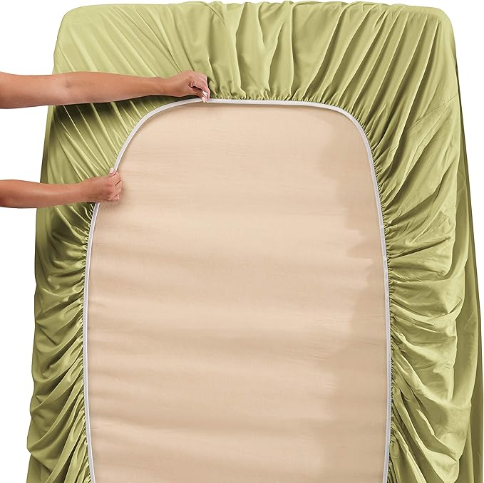 Hearth & Harbor Extra Deep Pocket Sheets - Fits Mattress 18-24 Inches Deep - Extra Deep Pocket California King Size - 6 Piece Cal King Sheets - Cal King, Sage