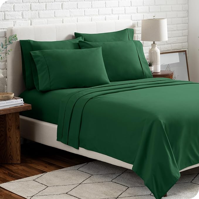 Bare Home Hotel Luxury Full Sheet Set, Extra Soft - 6 Piece Set - Deep Pockets - Easy Fit - Cooling & Breathable - Wrinkle, Fade, Stain Resistant - Includes 4 Pillowcases (Full, Forest Green)