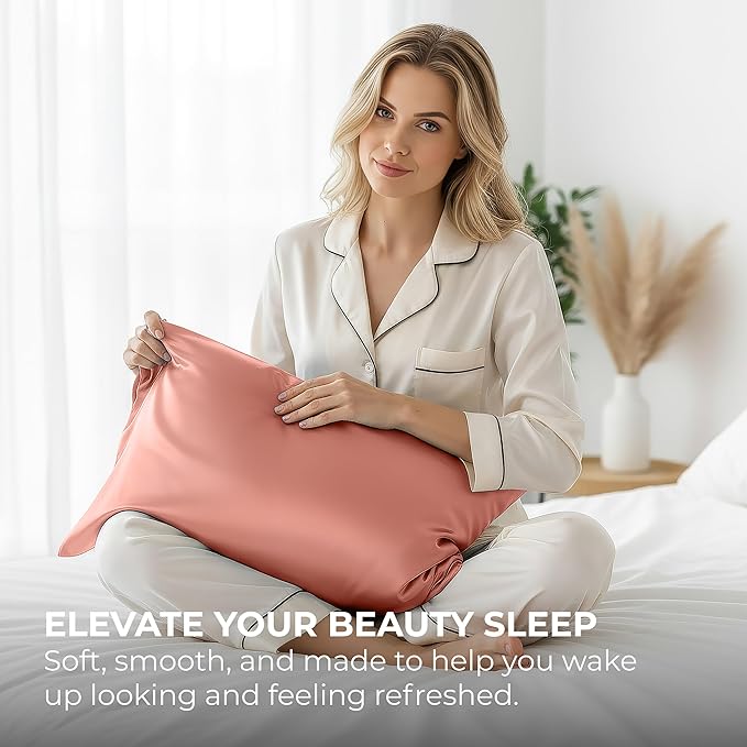 Pure Bedding Satin Pillowcase 2 Pack - King Size (20"x40", Blush Pink) - Silky Pillow Cases for Hair and Skin - Satin Pillow Covers with Envelope Closure - Extra Soft Premium Microfiber