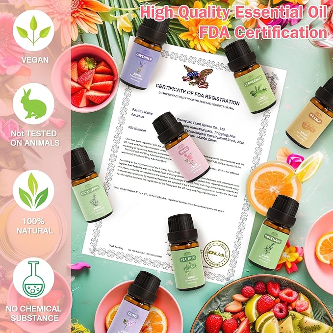 8 Pcs Pure Essential Oils Set for Diffuser, Home Care, Candle, Soap, Clean, Perfume, Laundry - Peppermint, Lavender, Rose, Clove-Organic Aromatherapy for Women and Mom Gift 10ml Each Mother's Day