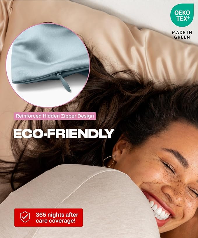 Colorado Home Co 22 Momme Real Silk Pillowcase, Mineral Blue, 2 Pack King Pillowcase, 20" x 36"