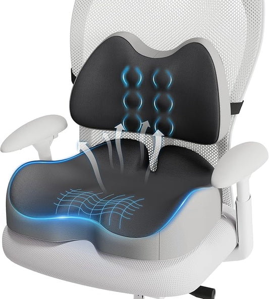 Benazcap Large Memory Foam Seat Cushion Lumbar Support Pillow for Sciatica & Tailbone Pressure Relief Coccyx Pad for Office Chair, Wheelchair, Car, Home, Office