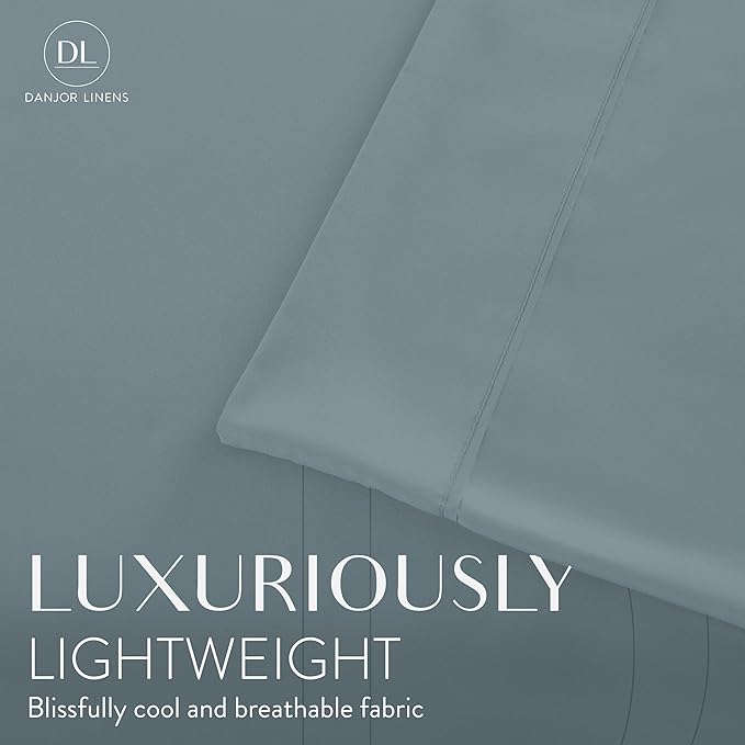 Danjor Linens Bed Sheet Set Cal King for Hot Sleepers, Hotel Premium Sheets with 4 Pillowcases, Lightweight Brushed Microfiber Deep Pockets, Breathable Cooling 6 Piece Bedding Sets, Spa Blue