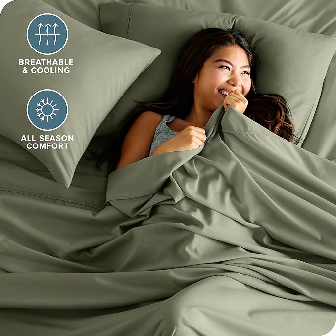 Bare Home Twin XL Sheet Set - 1800 Ultra-Soft Microfiber Twin Extra Long Bed Sheets - Double Brushed - Deep Pockets - Easy Fit - 3 Piece Set - Bedding Sheets & Pillowcases (Twin XL, Sage)
