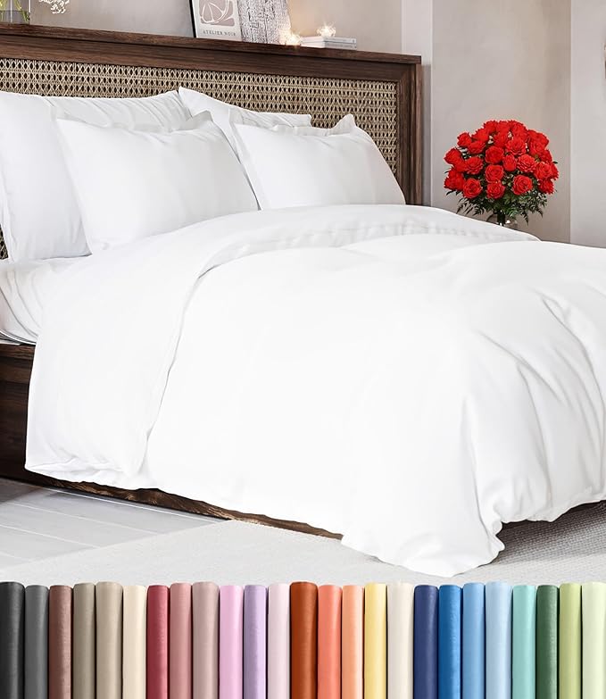 Duvet Cover Oversized Queen Size Set - Extra Soft Oversized Queen Duvet Cover with 2 Pillow Shams - Hotel Luxury, Easy Care & Fade Free w/ Zipper Closures & Ties - Comfy, Cozy & Breathable (White)
