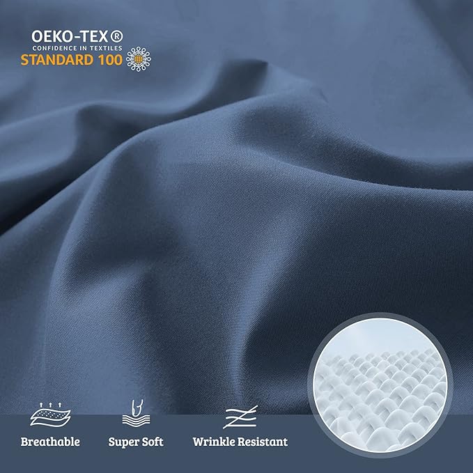 YIYEA Pillow Cases Queen Size Set of 4, Ultra Soft 1800TC Hotel Quality Double Brushed Microfiber Embroidered Pillowcases, Envelope Closure, Fade Resistant (20"x30", Denim)