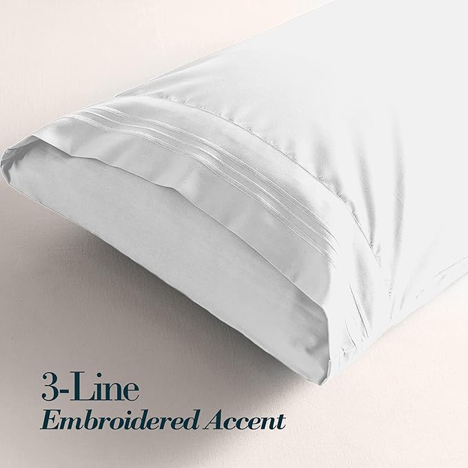 Mocassi 2-Piece Premium Standard/Queen Pillowcase Set 1800 Series Hotel Quality Microfiber - Soft and Breathable with 3-Line Embroidery Wrinkle and Stain Resistant, Easy Care, 20" x 30", White