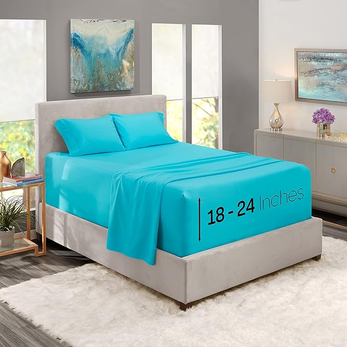 Nestl Full Size Sheet Set, 4 Piece Extra Deep Pocket (18-24 inches), Microfiber, Hotel Luxury, Soft, Breathable, Wrinkle-Free, Easy to Care, Bright Blue
