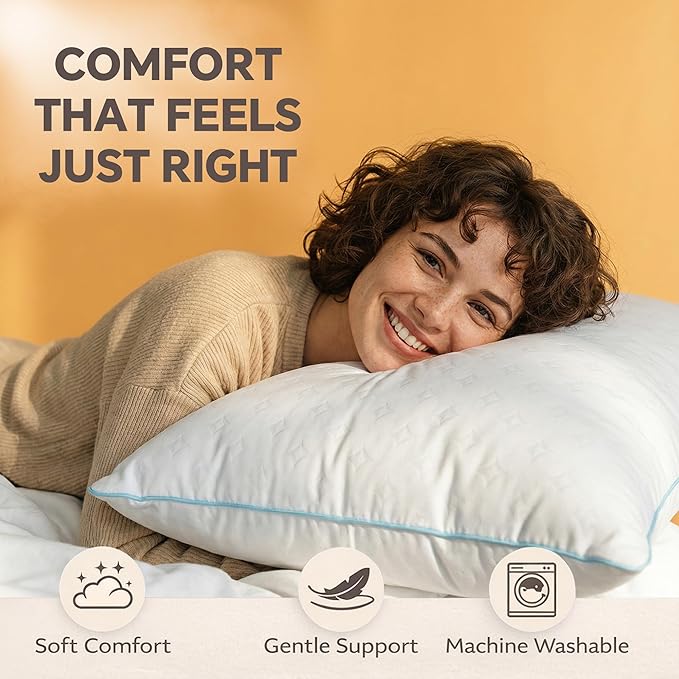 Pillows Queen Size Set of 2 – Queen Bed Pillows for Sleeping, Down Alternative Pillows, Supportive Comfort, Hotel Style, Machine Washable, for Side Back Stomach Sleepers