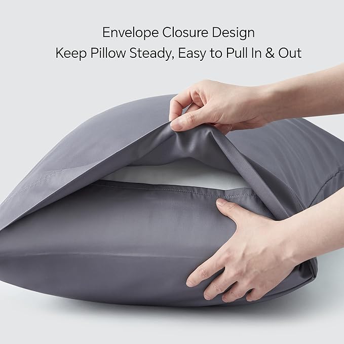 BEDELITE Cooling Pillow Cases for Hot Sleepers & Night Sweats, Rayon Derived from Bamboo, Grey Pillow Cases Queen Size Set of 4, Breathable and Silky Soft Envelope Pillowcases (20"x30")