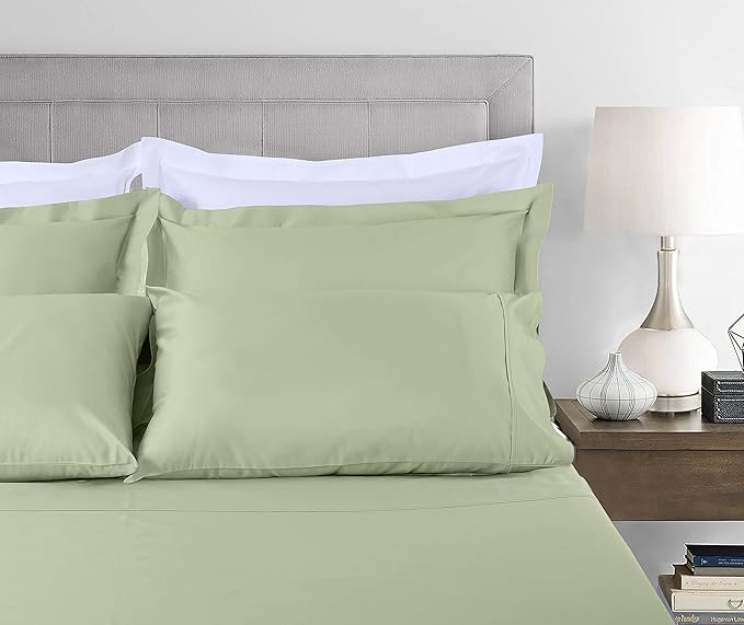 Threadmill Pillow Cases Standard Size | 800 Thread Count Sateen Weave | 100% Cotton 2 Piece Solid Pillow Covers | Extra Long Staple Cotton | Hotel Quality Sage Green Pillow Covers
