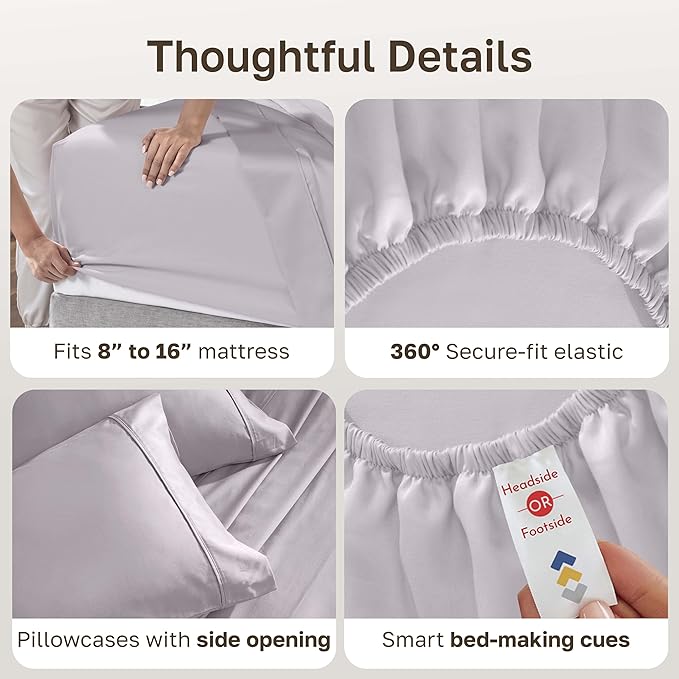 California Design Den Soft Queen Size 100% Cotton Sheet Sets, 400 TC Good Housekeeping Award Winner, Smooth Sateen Finish with Deep Pockets, Cozy and Durable Queen Bedding Set - Dusky Lavender Grey