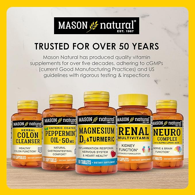 MASON NATURAL Peppermint Oil 50 mg Enteric Coated Supplement, 90 Day Supply of Gastrointestinal Support for Normally Functioning Bowel, Softgel Pills