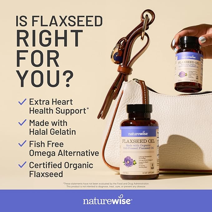 NatureWise Flaxseed Oil 1200 mg, Fish Free Omega 3 6 9 with 720mg ALA, Dietary Supplement for Heart Health Support - Organic, Cold Pressed, Non-GMO - 30 Softgels[1-Month Supply]