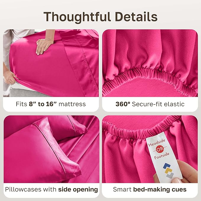 California Design Den Soft Full Size 100% Cotton Sheet Sets, 400 Thread Count Good Housekeeping Award Winner, Silky Sateen Weave with Deep Pockets, Long Staple Cotton Full Bed Sheet Set - Hot Pink
