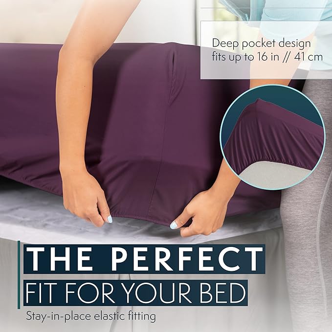 HC Collection California King Sheet Sets, 4 pc Bed Sheets & Pillowcases Set - Machine Washable for Easy Care - Soft & Breathable All Season Microfiber Sheets with Deep Pockets - Purple