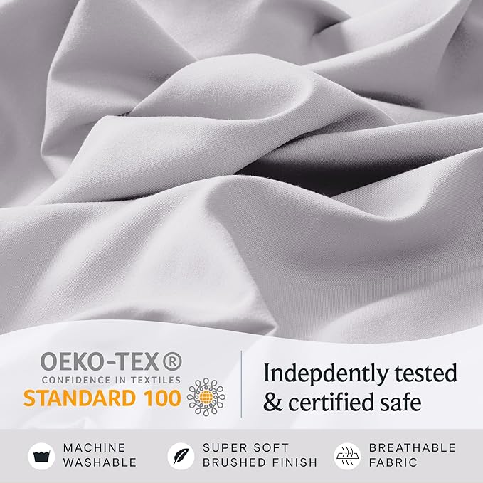 LuxClub 4 PC Sheet Set Bed Sheets Deep Pockets 18" Eco Friendly Wrinkle Free Cooling Machine Washable Hotel Bedding Silky Soft - Dove Gray King