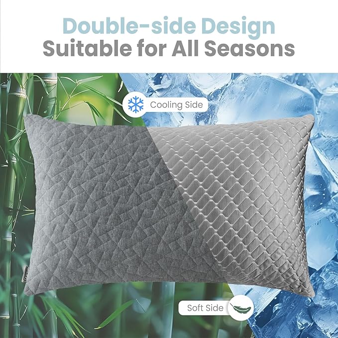 Bafode Memory Foam Pillows Standard Size Set of 2, Shredded Memory Foam Pillows, Cooling Pillow for Sleeping, Adjustable Bed Pillows for Side, Back and Stomach Sleepers