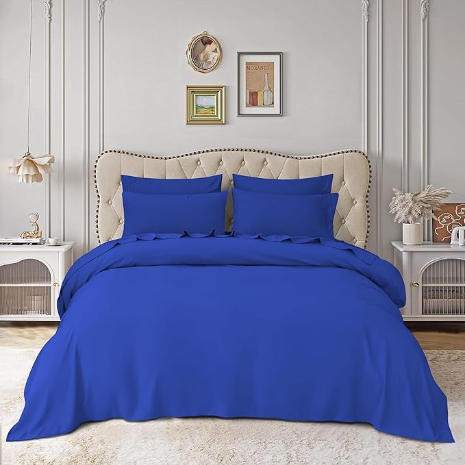 Mocassi Luxury Full 4-Piece Sheet Set - 1800 Premium Hotel Quality - Easy-Fit, Wrinkle, Fade Resistant Bed Sheets and Pillowcases - All Around Elastic Fitted Sheet, Deep Pocket, Royal Blue