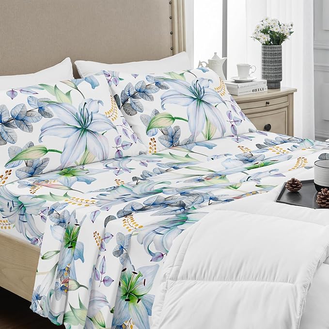 YIYEA King Size Pillow Cases Set of 2, Ultra Soft Double Brushed Microfiber Pillowcases King, Floral Bed Pillow Covers, Fade Resistant, Easy Slip-On (20"x36")