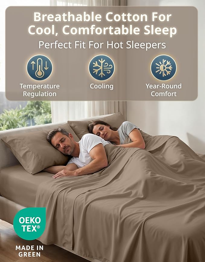 LANE LINEN 100% Cotton Full Size Sheet Sets - 600TC Sateen Weave - Hotel Luxury Bedding, Soft Feel & Comfortable for Everyday Sleep - Snugly Fits Matresses Upto 15'' Deep - Oeko TEX Certified - Taupe