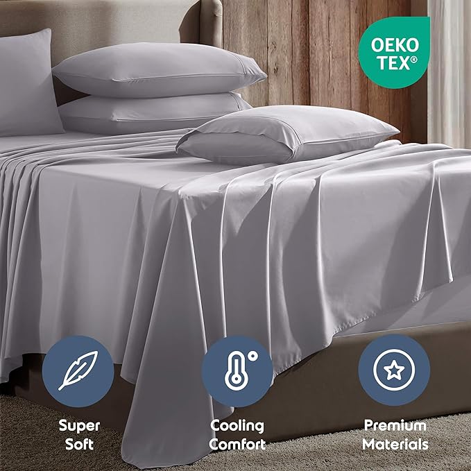 Nestl Extra Deep Twin XL Sheet Set - 4 Piece Breathable & Cooling Sheets - Hotel Luxury Bedding Set w/18-24 Inch Deep Pockets - Easy & Secure Fit - Super Soft, Wrinkle Free & Comfy - Gray Lavender