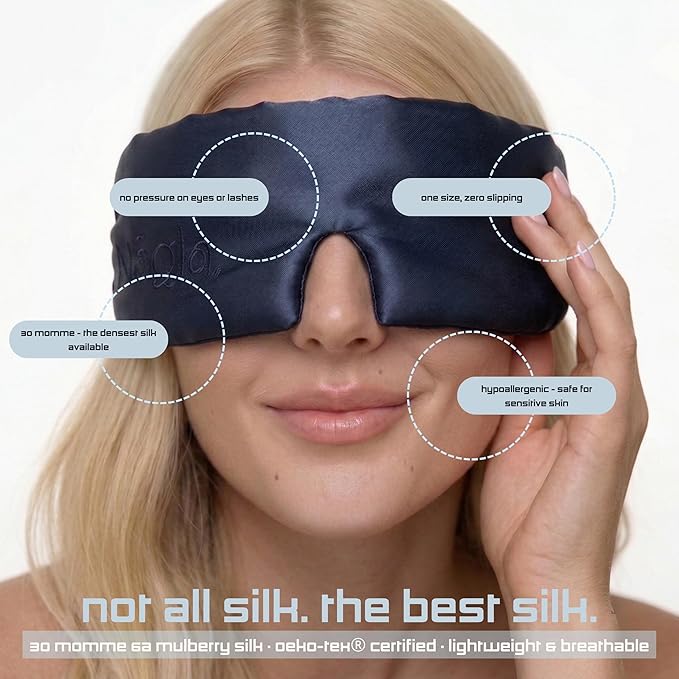 Nãgla. 30 Momme Mulberry Silk Sleep Mask - Luxury Silk Eye Mask, Lightweight & Breathable, Hypoallergenic, Oeko-TEX® Certified, Premium Gift Box (Navy Blue)