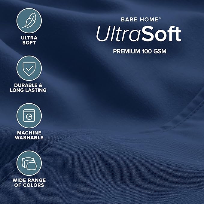 Bare Home Hotel Luxury Full XL Sheet Set, Extra Soft - 6 Piece Set - Deep Pockets - Easy Fit - Cooling & Breathable - Wrinkle, Fade, Stain Resistant - Includes 4 Pillowcases (Full XL, Dark Blue)