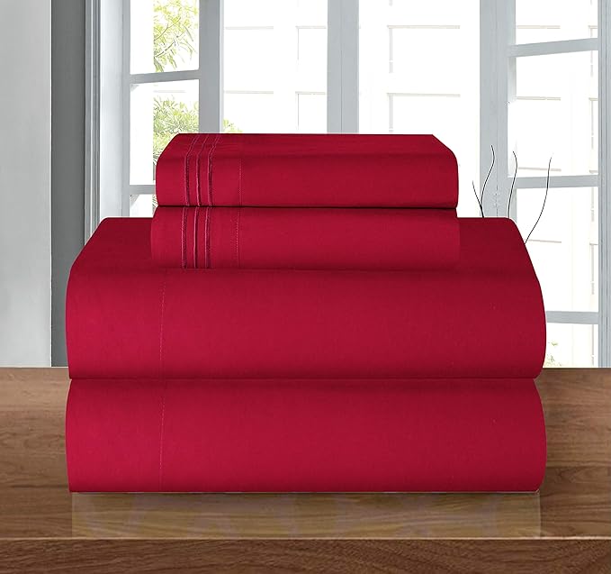 Elegant Comfort Luxury Soft 1500 Premier Egyptian 4-Piece Premium Hotel Quality Wrinkle Resistant Coziest Bedding Set, Easy All Around Elastic Fitted Sheet, Deep Pocket up to 16inch, Queen, Burgundy