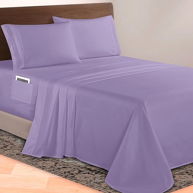 Elegant Comfort Luxurious 1500 Premium Hotel Quality Microfiber 4-Piece Sheet Set, 18-24 Inches Deep - Extra Deep Pocket Sheets - Ultra Soft 4PC Deep Pocket Sheets, Twin/Twin XL, Lavender